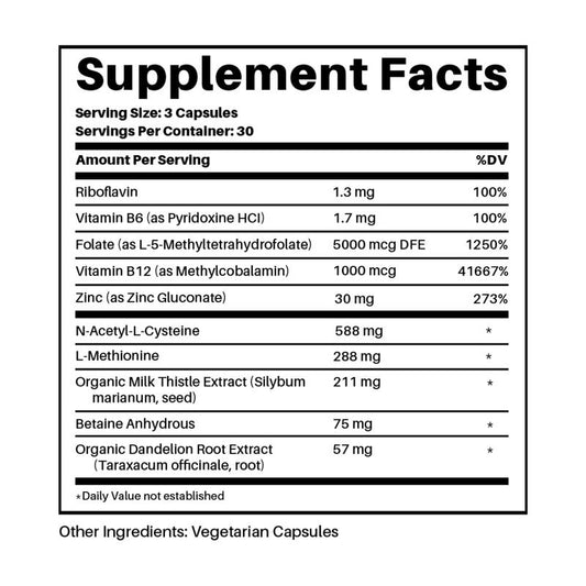 Just Ingredients Methylated B Complex with Liver Support – 90 Capsules – Supports Energy, Detoxification, Glutathione Production & Healthy Skin – with Methylated B Vitamins, NAC, Milk Thistle & Dandelion Root