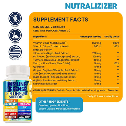 12 in 1 Premium Immune Defense Vitamins Immune Supplement W Vitamin D3 5000 IU Vitamin С 1000Mg Zinс 50Mg Luxe Choice for Premium Immune Support with Echinacea Elderberry and Ginger 120 Caps