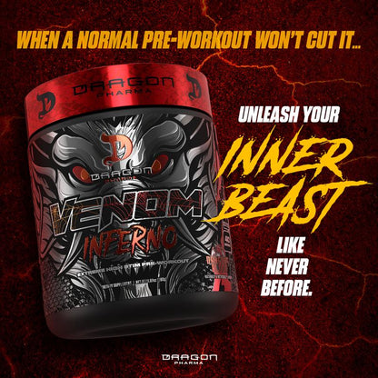 3 Bottles of Dragon Pharma Pre-Workout Essential Bundle: Venom Pre-Workout, Creatine 300G, Glutamine 300G