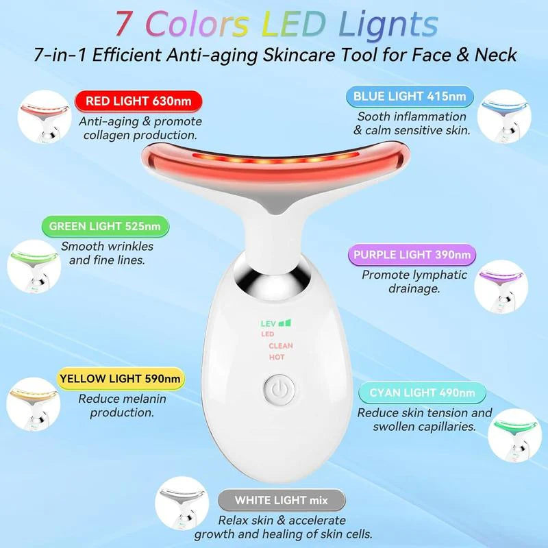 7-In-1 Neck Face Massager, 7 Color Led Face Neck Massage for Skin Care at Home, Portable Facial Massager,Face Sculpting Tool,Multifunctional Vibration