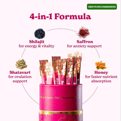 B3G3 Women Multi-Mineral Honey Sticks | Betteralt She-Lajit Strawberry Flavor | Shilajit, Shatavari & Saffron | Hormonal Balance & Energy