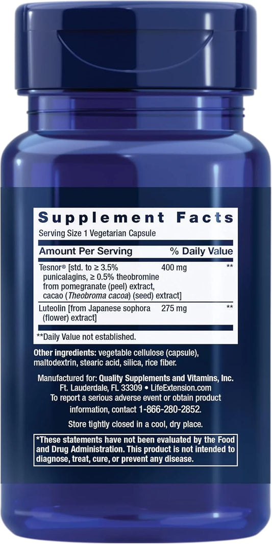 Life Extension Testosterone Elite – Testosterone Production Support Supplement for Men - with Luteolin, Pomegranate and Cacao Seed Extract – Gluten-Free, Non-Gmo, Vegetarian – 30 Capsules