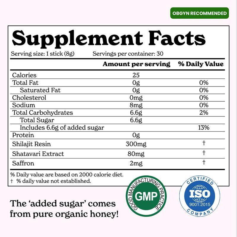 B3G3 Women Multi-Mineral Honey Sticks | Betteralt She-Lajit Strawberry Flavor | Shilajit, Shatavari & Saffron | Hormonal Balance & Energy