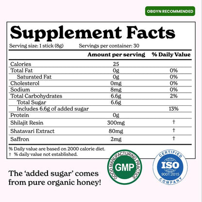 B3G3 Women Multi-Mineral Honey Sticks | Betteralt She-Lajit Strawberry Flavor | Shilajit, Shatavari & Saffron | Hormonal Balance & Energy