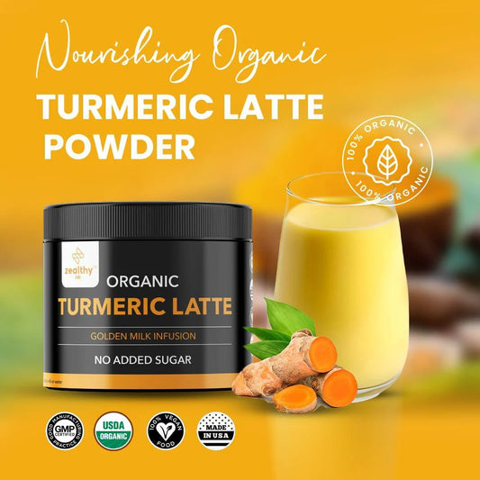 Zealthy Life Turmeric Latte USDA CERTIFIED ORGANIC GOLDEN MILK POWDER with CEYLON CINNAMON Non GMO Vegan Keto Gluten Free Unsweetened (45 Servings)