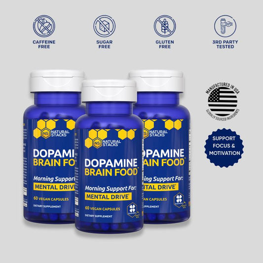 Dopamine Brain Food™ - 3 Pack - Dopamine Brain Food Supplement W/L-Tyrosine - Promotes Mental Drive, Clarity & Focus