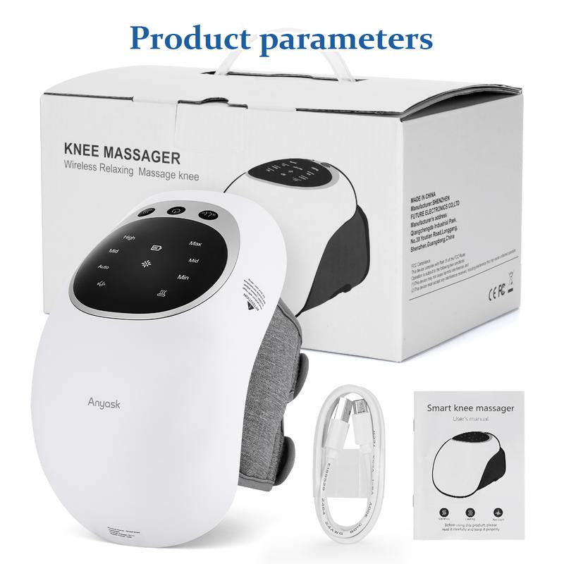 Anyask Knee Massager with Heat Cordless Heating Pad for Knee Pain Relief Vibration Massage Heated Knee Brace Wrap Large LED Screen