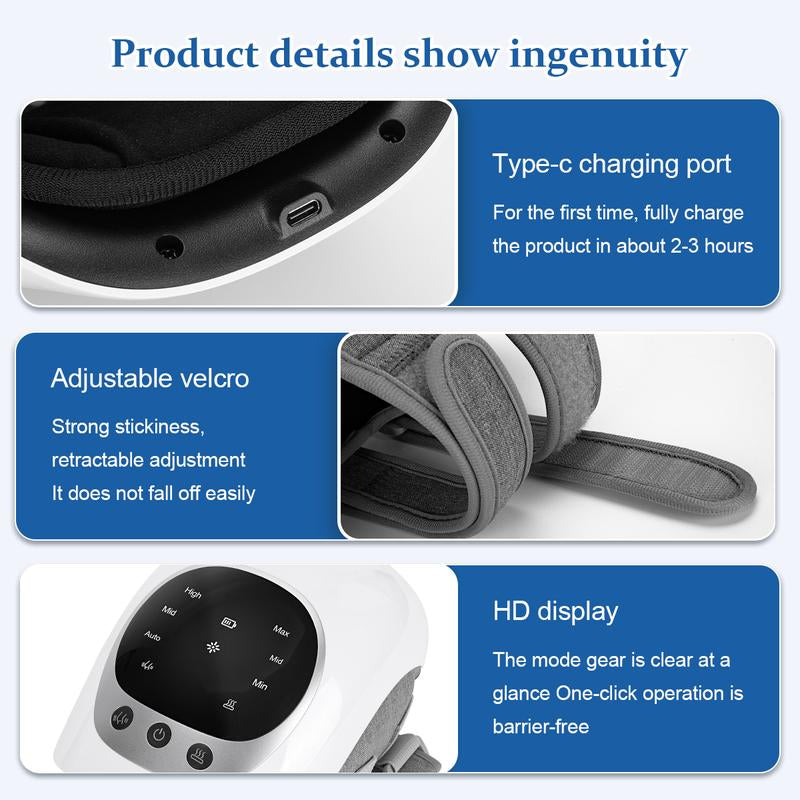 Anyask Knee Massager with Heat Cordless Heating Pad for Knee Pain Relief Vibration Massage Heated Knee Brace Wrap Large LED Screen